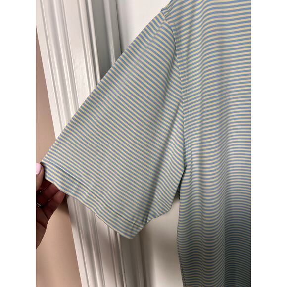 Peter Millar Summer Comfort Striped Short Sleeve Polo Shirt Golf Blue Yellow XL - Picture 4 of 10
